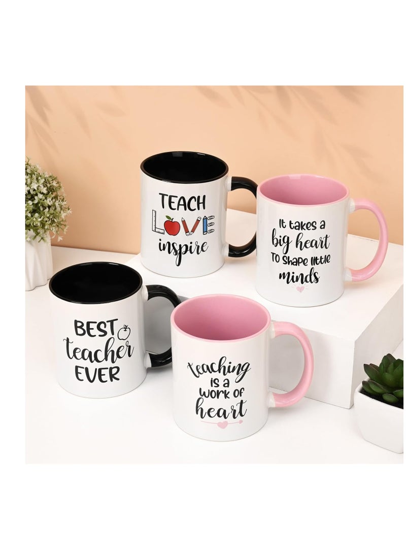 Teacher Appreciation Gifts Bulk 4 Pcs Teacher Appreciation Gifts Best Teacher Ever Gifts Teacher Mug Teacher Gifts for Women Men Thank You Teacher Gifts Christmas Gifts for Teacher 11 Oz