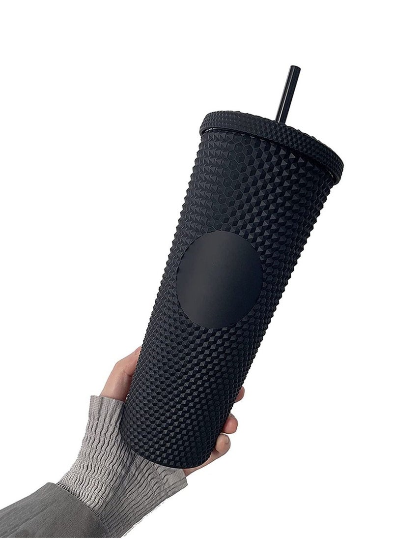 24Oz Water Cup Straw Studded Tumbler And With Leak Proof Lid Matte(Matte Black Fully Studded)