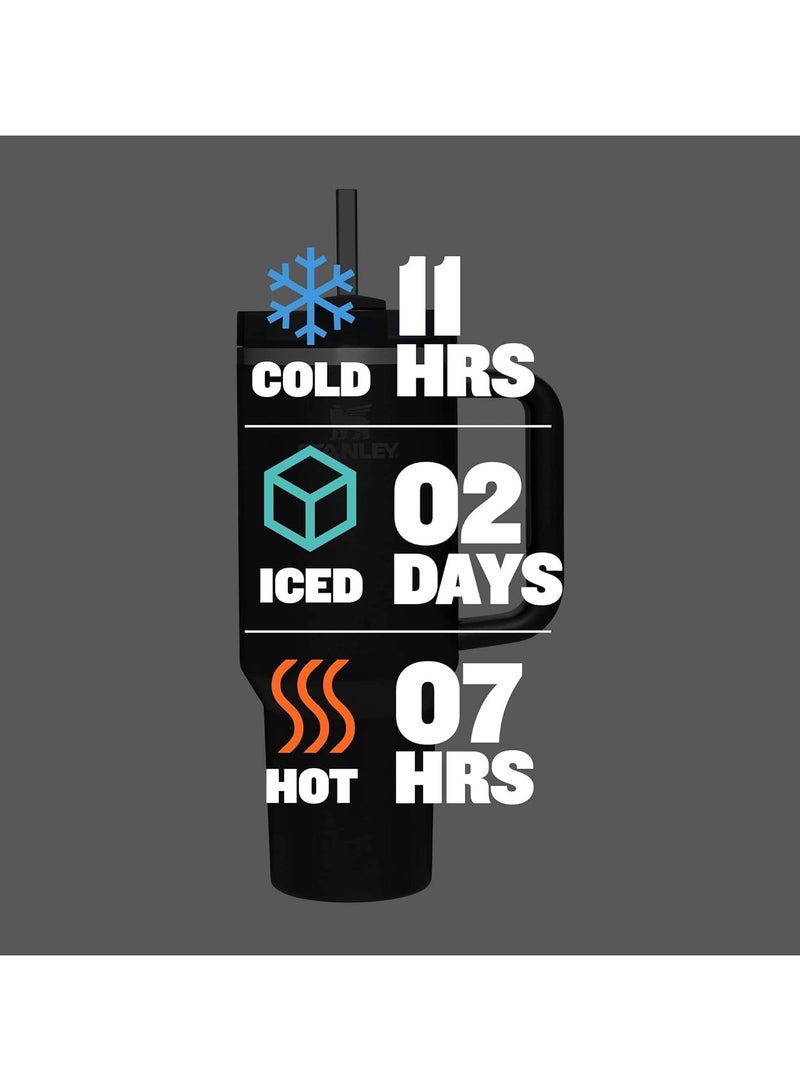 H2.0 Flow State Stainless Steel Tumbler with Handle and Straw Lid Insulated Reusable Cup for Water, Coffee, Smoothies & More, Travel Mug, Cupholder Friendly 30oz (black)