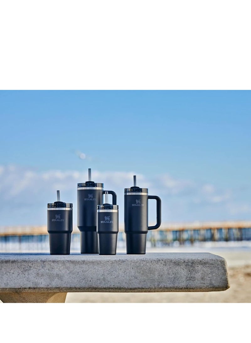 H2.0 Flow State Stainless Steel Tumbler with Handle and Straw Lid Insulated Reusable Cup for Water, Coffee, Smoothies & More, Travel Mug, Cupholder Friendly 30oz (black)