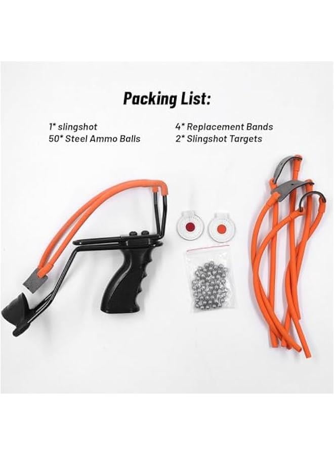 Wrist Rocket Slingshot with Adjustable Frame Powerful Wrist Slingshots with 4pcs Rubber Bands 50pcs Steel Ammo and 2pcs Targets for Outdoor Hunting