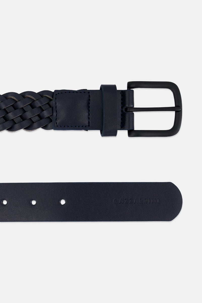 Men Textured Leather Buckle Belt, Black