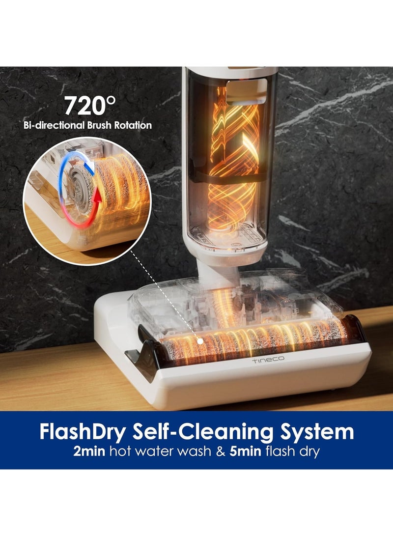 Floor One Stretch S6 - 35min, Smart Wet Dry Cordless Vacuum Floor Washer & Mop Stick 12 000Pa Suction 180° Lay Flat Design 2min Hot Water Wash 0.8 L 230 W FW400800SG White