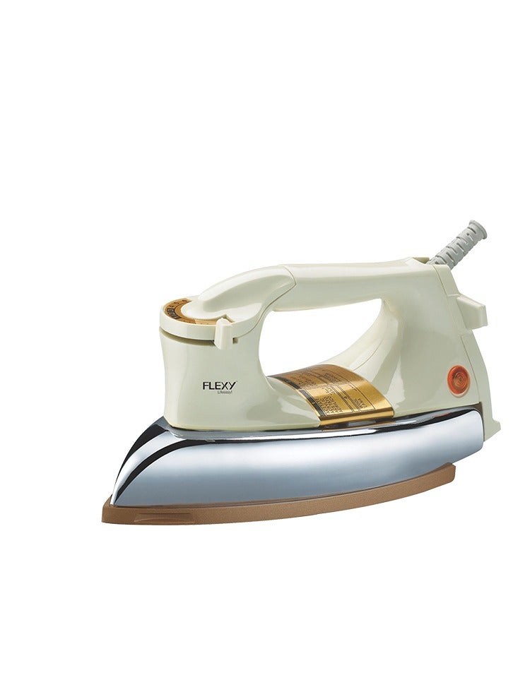 Automatic Dry Iron: Super Deluxe Heavy Weight Iron Box with Temperature Settings Dial, Auto Shut Off Function, and Teflon Coating - Suitable for All Fabrics - White/Golden (2.5 kg, 1200 W)