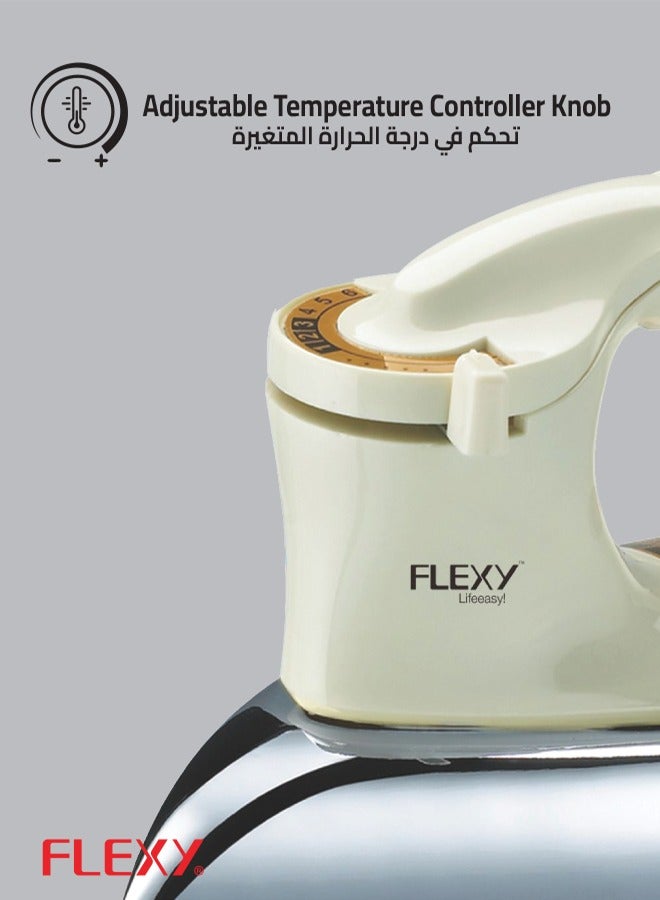 Automatic Dry Iron: Super Deluxe Heavy Weight Iron Box with Temperature Settings Dial, Auto Shut Off Function, and Teflon Coating - Suitable for All Fabrics - White/Golden (2.5 kg, 1200 W)
