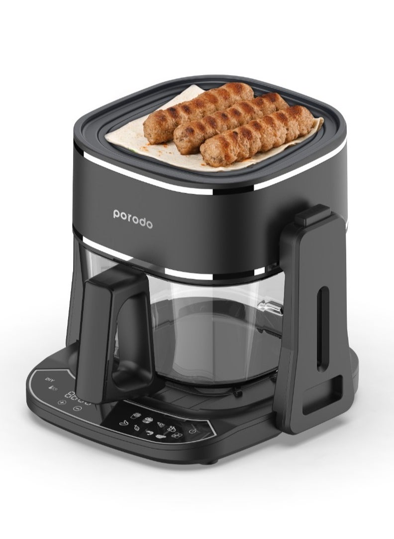 Air Fryer and Electric Grill 2 in 1 Machine with Looking through Basket Airfryer 4.5L 8 Preset Programs, No Pre-Heat Needed, Oil-Free Crispy And Healthy Cooking, Temperature Control - Black