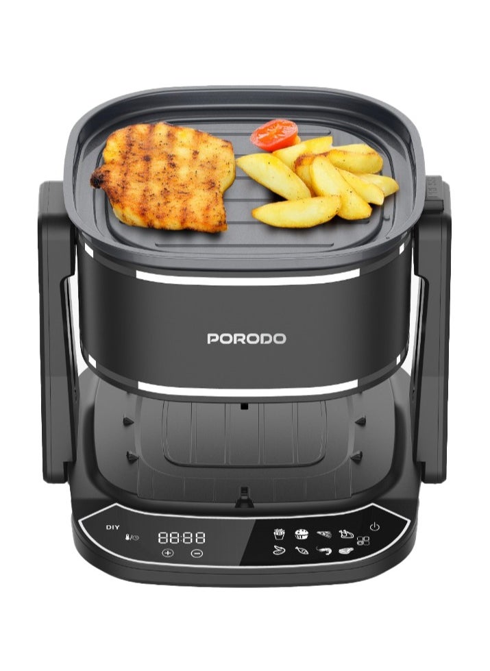 Air Fryer and Electric Grill 2 in 1 Machine with Looking through Basket Airfryer 4.5L 8 Preset Programs, No Pre-Heat Needed, Oil-Free Crispy And Healthy Cooking, Temperature Control - Black