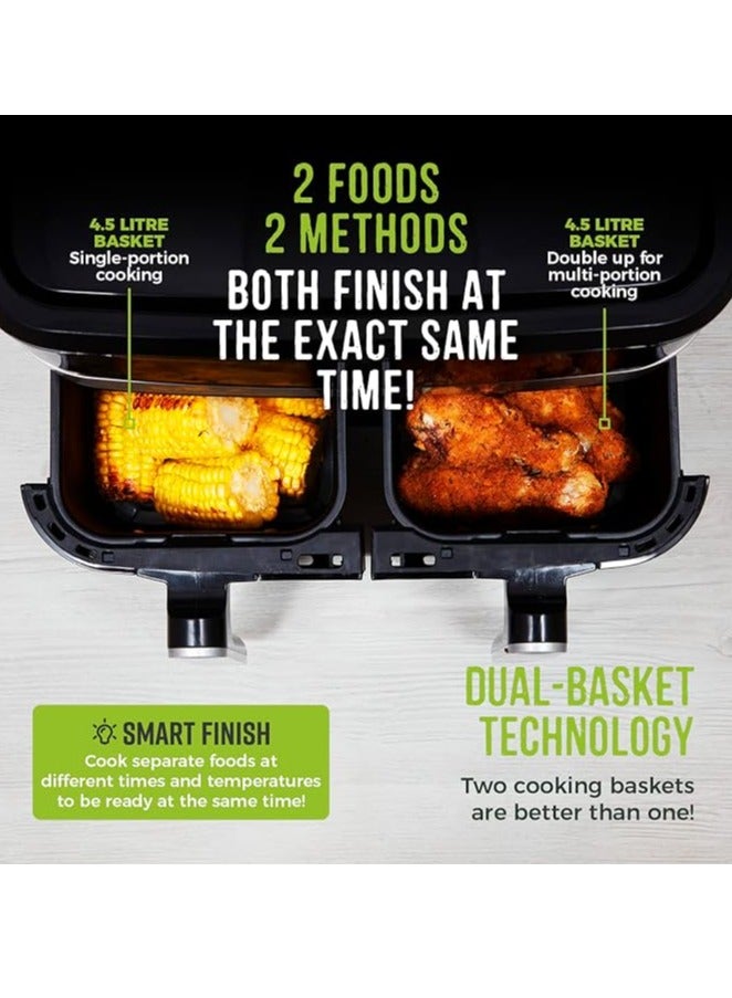 Air Fryer T17088 Vortx 9L Duo Basket with Smart Finish, 2600W Power, Black