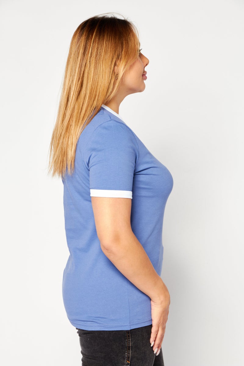 Women Crew Neck Short Sleeves Brand Logo T-Shirt, Prelingual  Purple