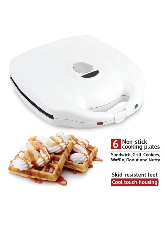 6 in 1 Sandwich Maker with Removable Non-Stick Plates Multi-Function Waffle, Grill, Cookie, Donut, Sandwich, and Nutty Maker – Easy to Clean, 1200W Compact Electric Press for Versatile Cooking