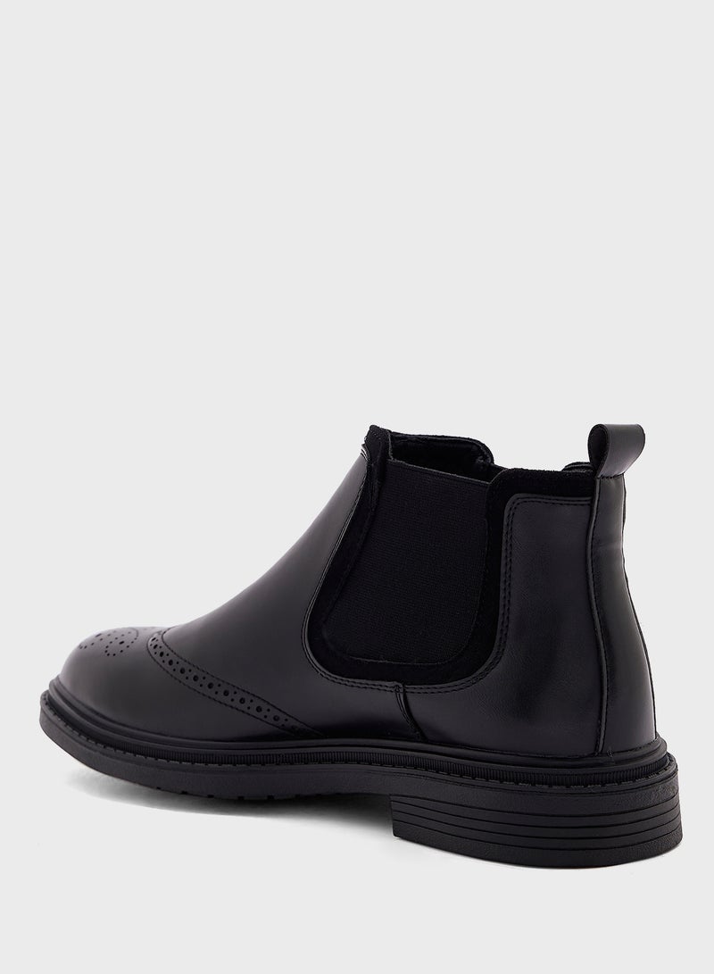 Wing Cap Brogue Design Formal Chelsea Boots