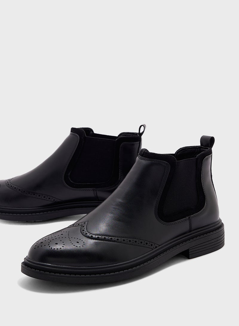 Wing Cap Brogue Design Formal Chelsea Boots