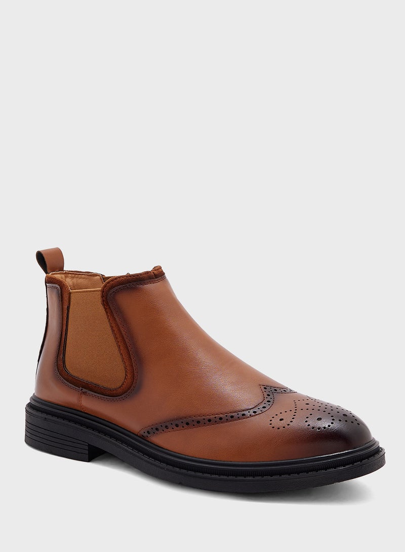 Wing Cap Brogue Design Formal Chelsea Boots