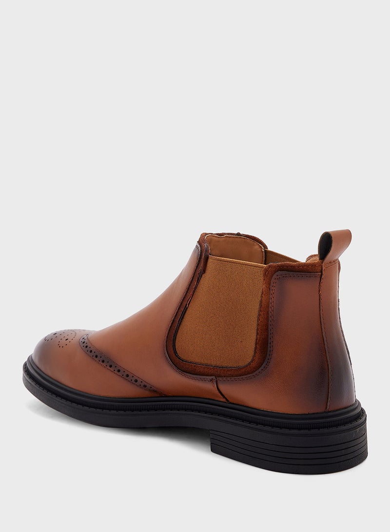 Wing Cap Brogue Design Formal Chelsea Boots