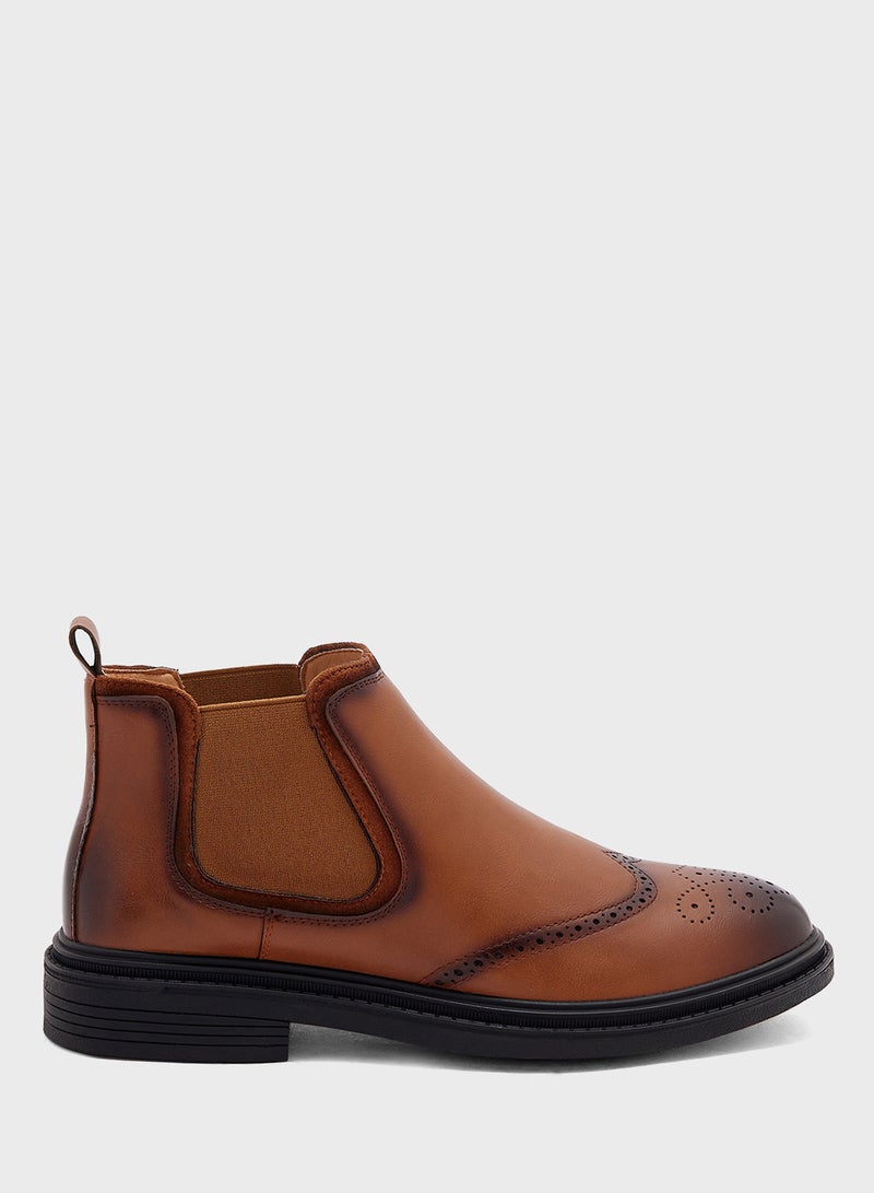 Wing Cap Brogue Design Formal Chelsea Boots