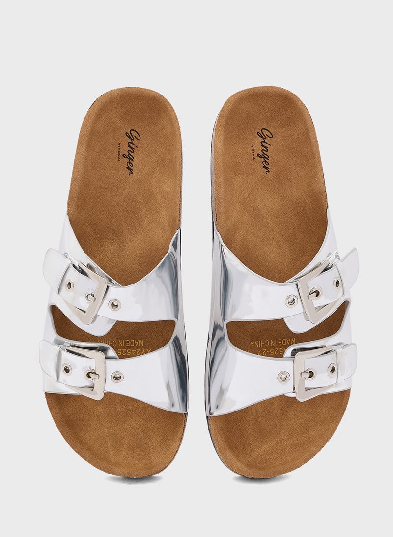 Chunky Buckle Double Strap Sandal