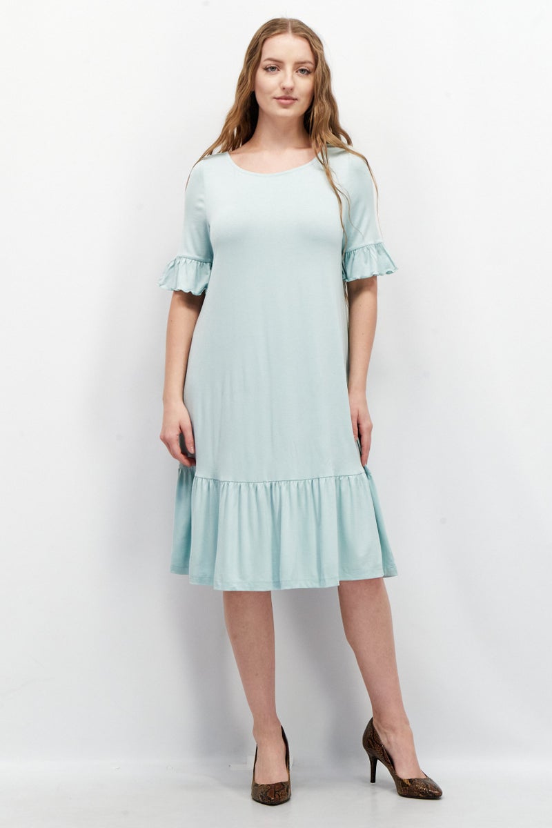 Women Plain Midi Dress, Green