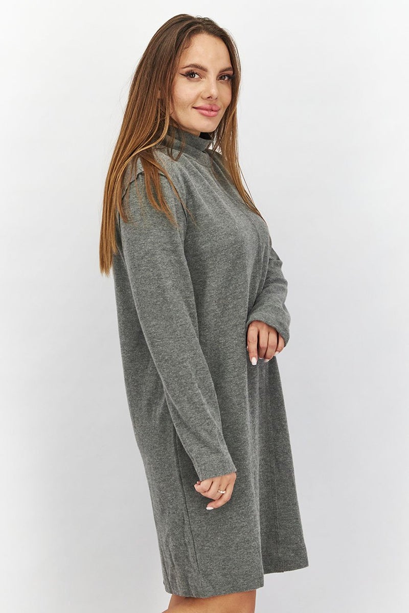 Women Knitted Long Sleeves Sweater Dress, Grey