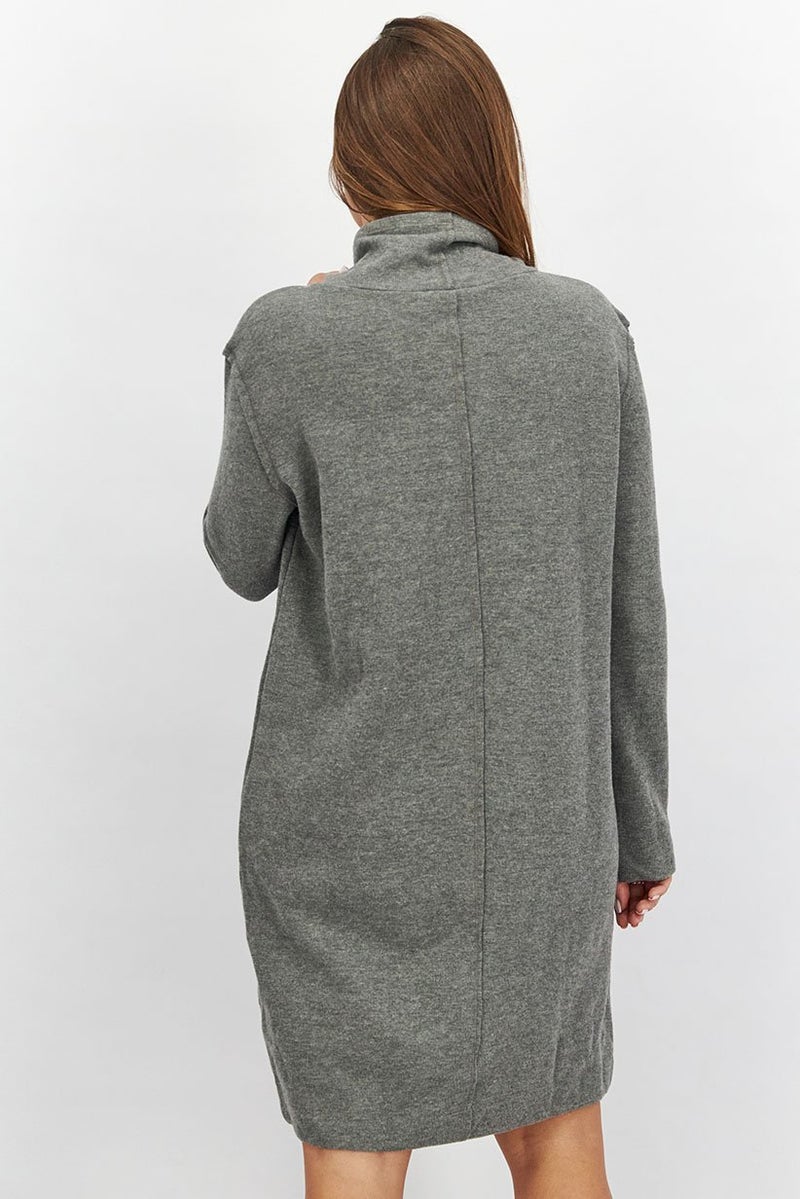 Women Knitted Long Sleeves Sweater Dress, Grey