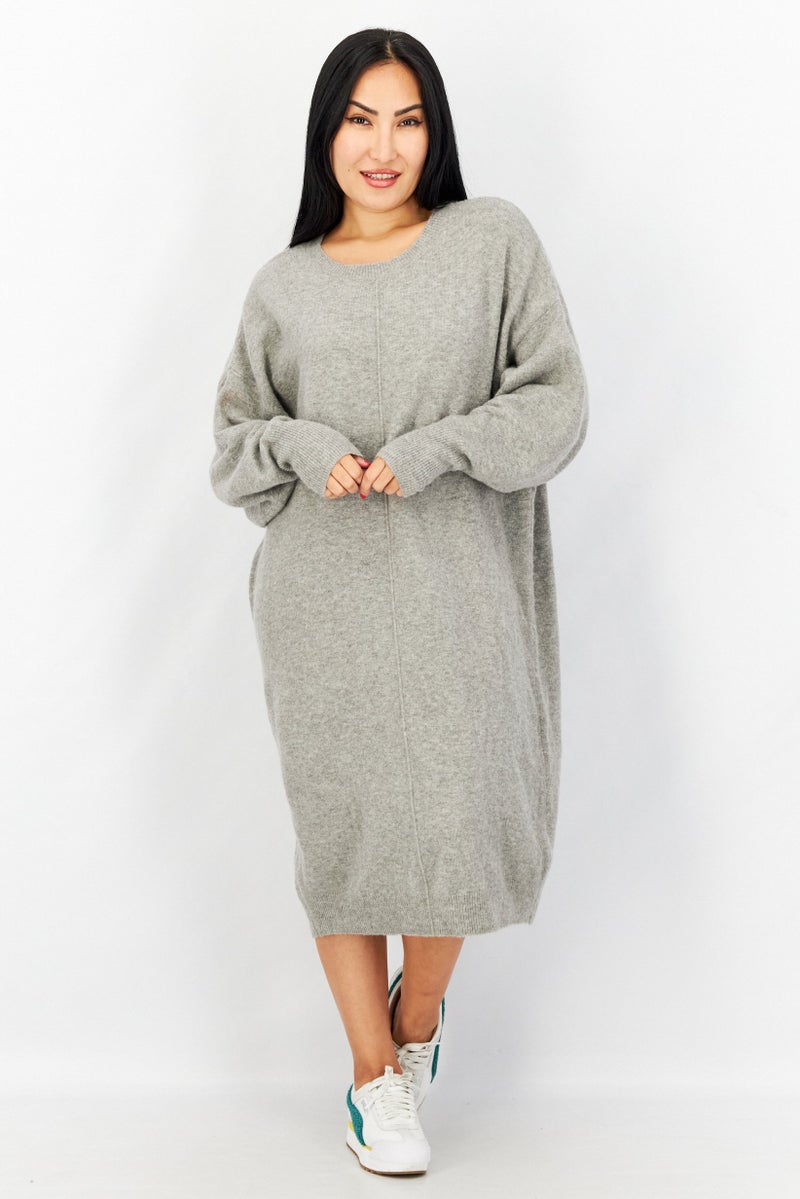 Women Knitted Sweater Dress, Grey