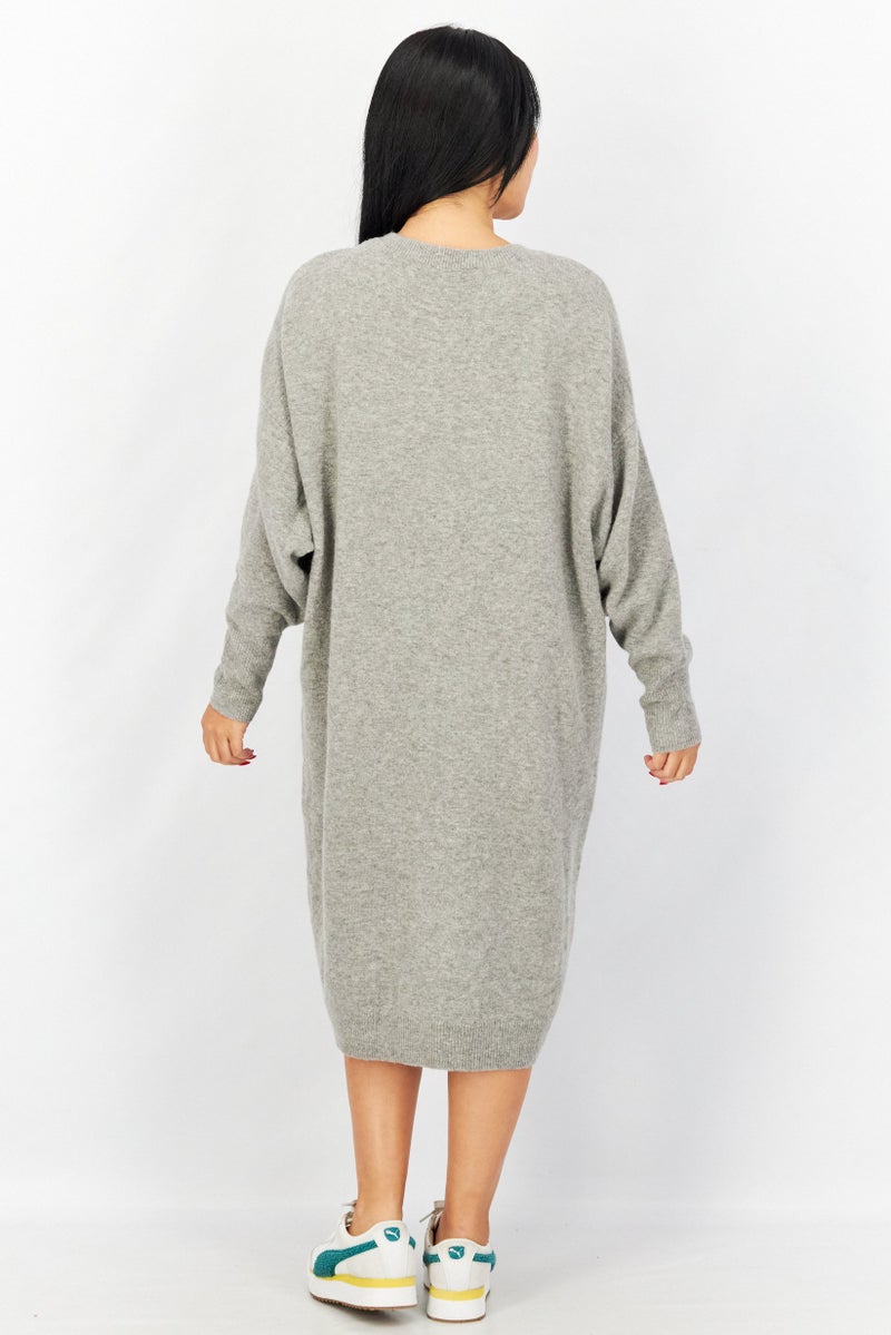 Women Knitted Sweater Dress, Grey