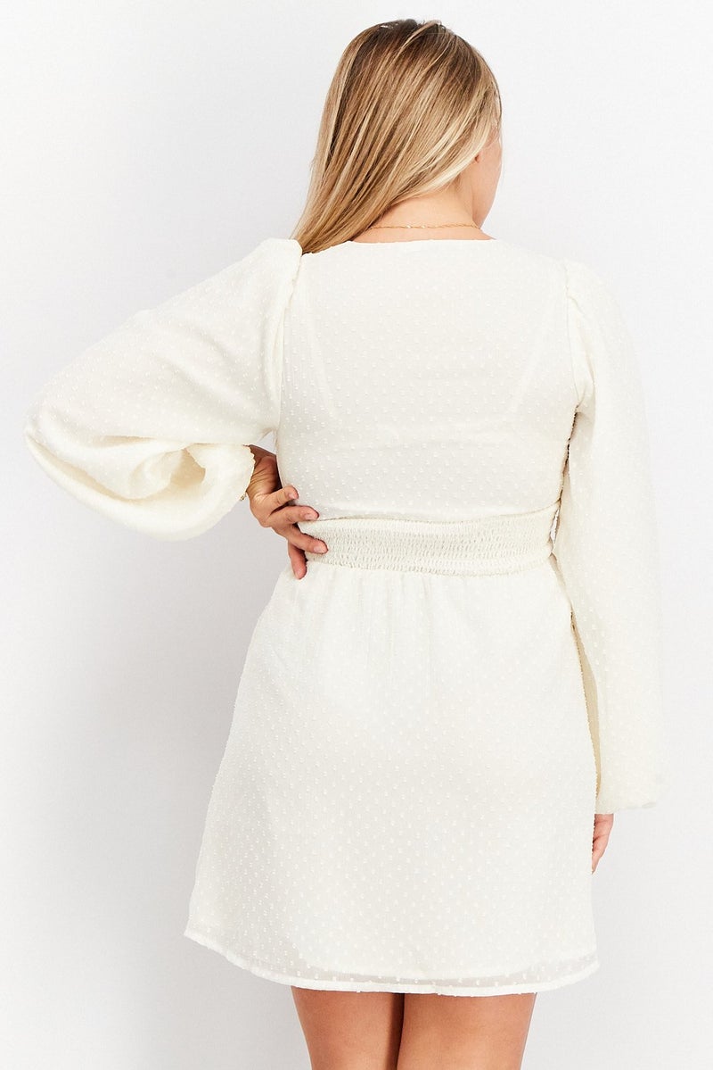 Women Textured Mini Dress, Cream