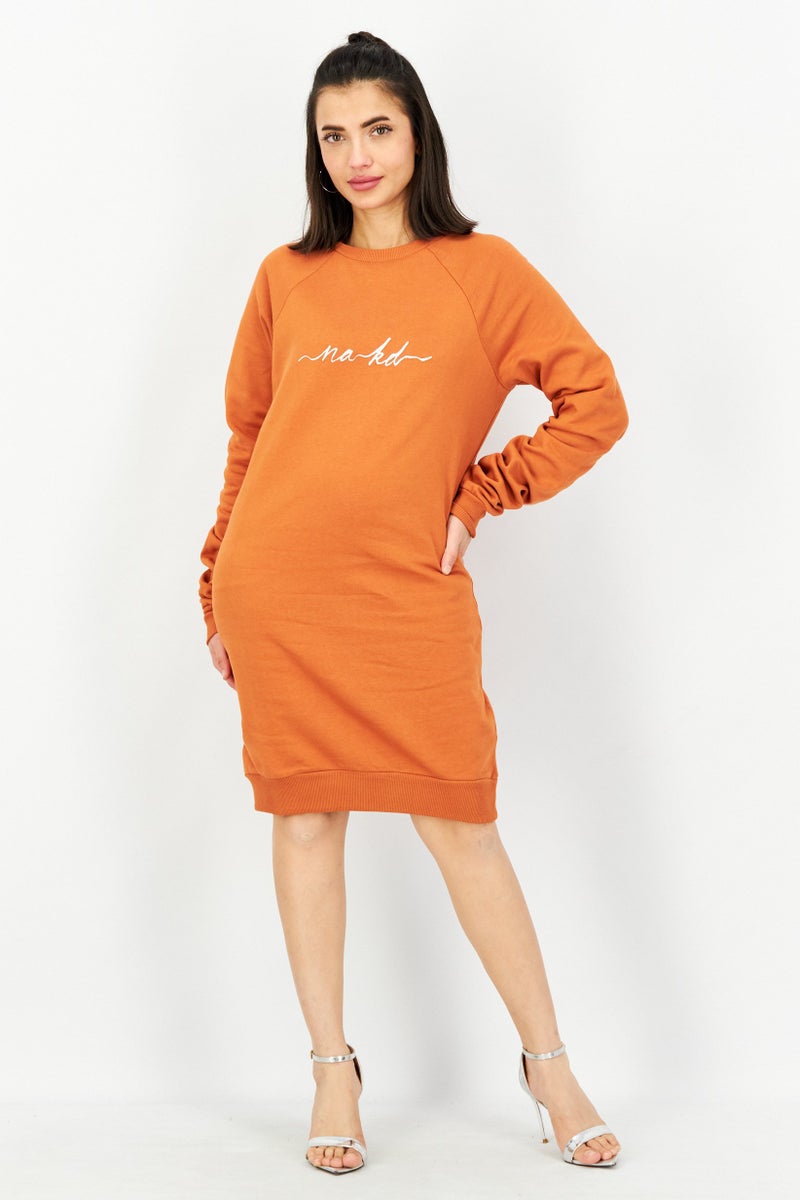 Women  Brand Logo Sweater Dress, Rust