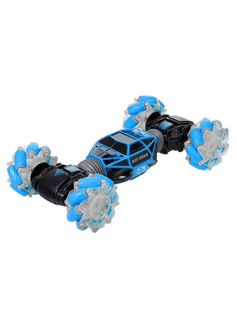 4Wd 2.4Ghz Stunt RC Car With Off Road Tires, Remote Control Car With Gesture Control Band, Transforming Toy With LED Lights Spin 360 Degrees Blue