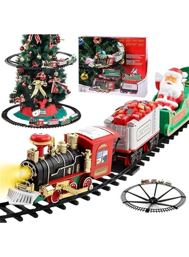 Christmas Electric Train Set for Kids, Battery-Powered Train Toys Set with Lights, Sound, Locomotive Engine, Cars & Tracks, Classic Toy Train Set Gifts for Kids (Christmas Train)