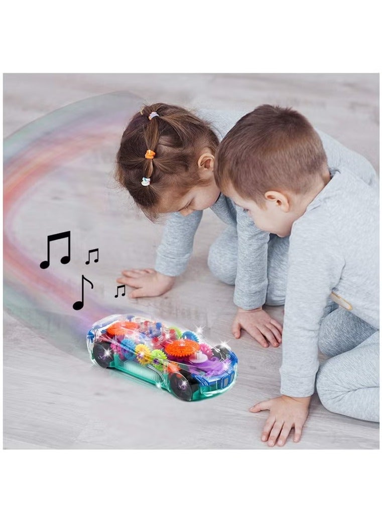 Light Up Transparent Car Toy for Kids, Bump and Go Toy Car with Colorful Moving Gears, Music, and LED Effects, Fun Educational Toy for Kids, Great Birthday Gift Idea,1 PCS