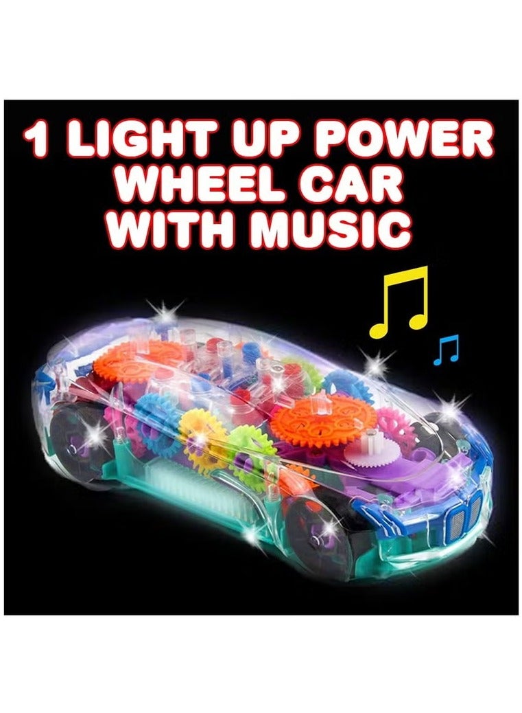 Light Up Transparent Car Toy for Kids, Bump and Go Toy Car with Colorful Moving Gears, Music, and LED Effects, Fun Educational Toy for Kids, Great Birthday Gift Idea,1 PCS