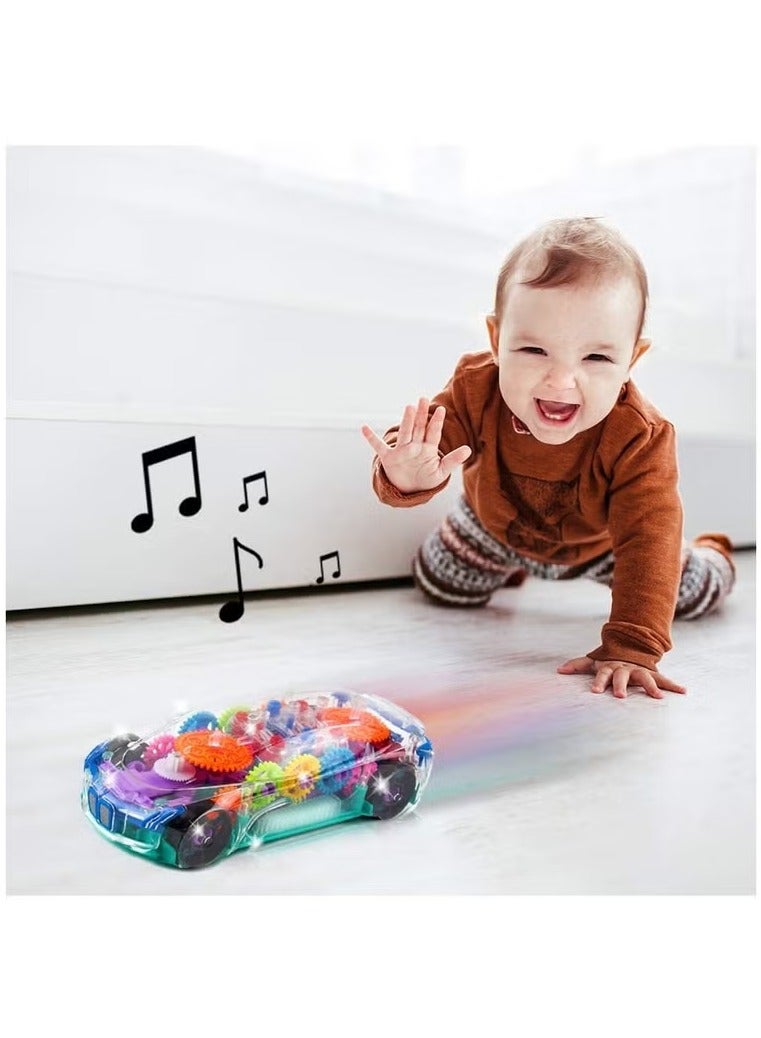 Light Up Transparent Car Toy for Kids, Bump and Go Toy Car with Colorful Moving Gears, Music, and LED Effects, Fun Educational Toy for Kids, Great Birthday Gift Idea,1 PCS