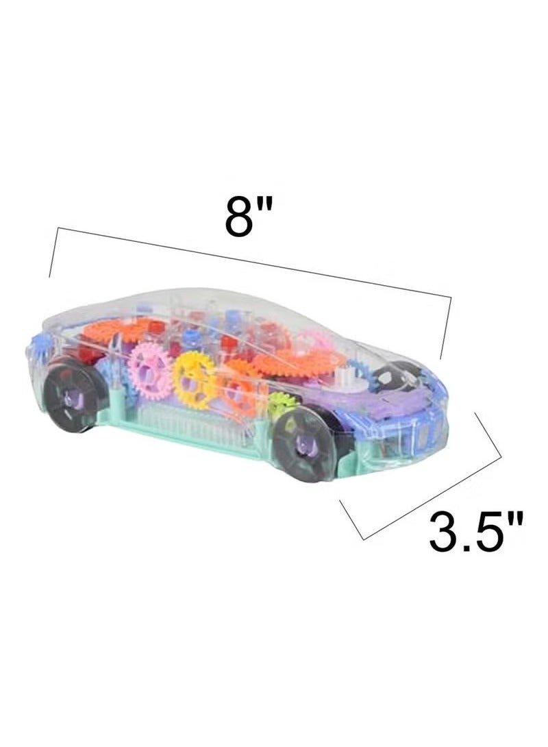 Light Up Transparent Car Toy for Kids, Bump and Go Toy Car with Colorful Moving Gears, Music, and LED Effects, Fun Educational Toy for Kids, Great Birthday Gift Idea,1 PCS