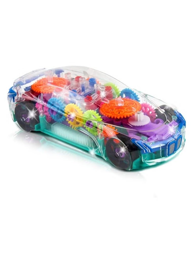 Light Up Transparent Car Toy for Kids, Bump and Go Toy Car with Colorful Moving Gears, Music, and LED Effects, Fun Educational Toy for Kids, Great Birthday Gift Idea,1 PCS