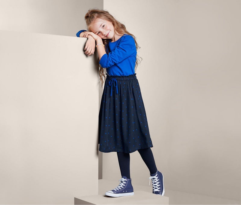 Kids Girls Midi Skirt, Navy Blue