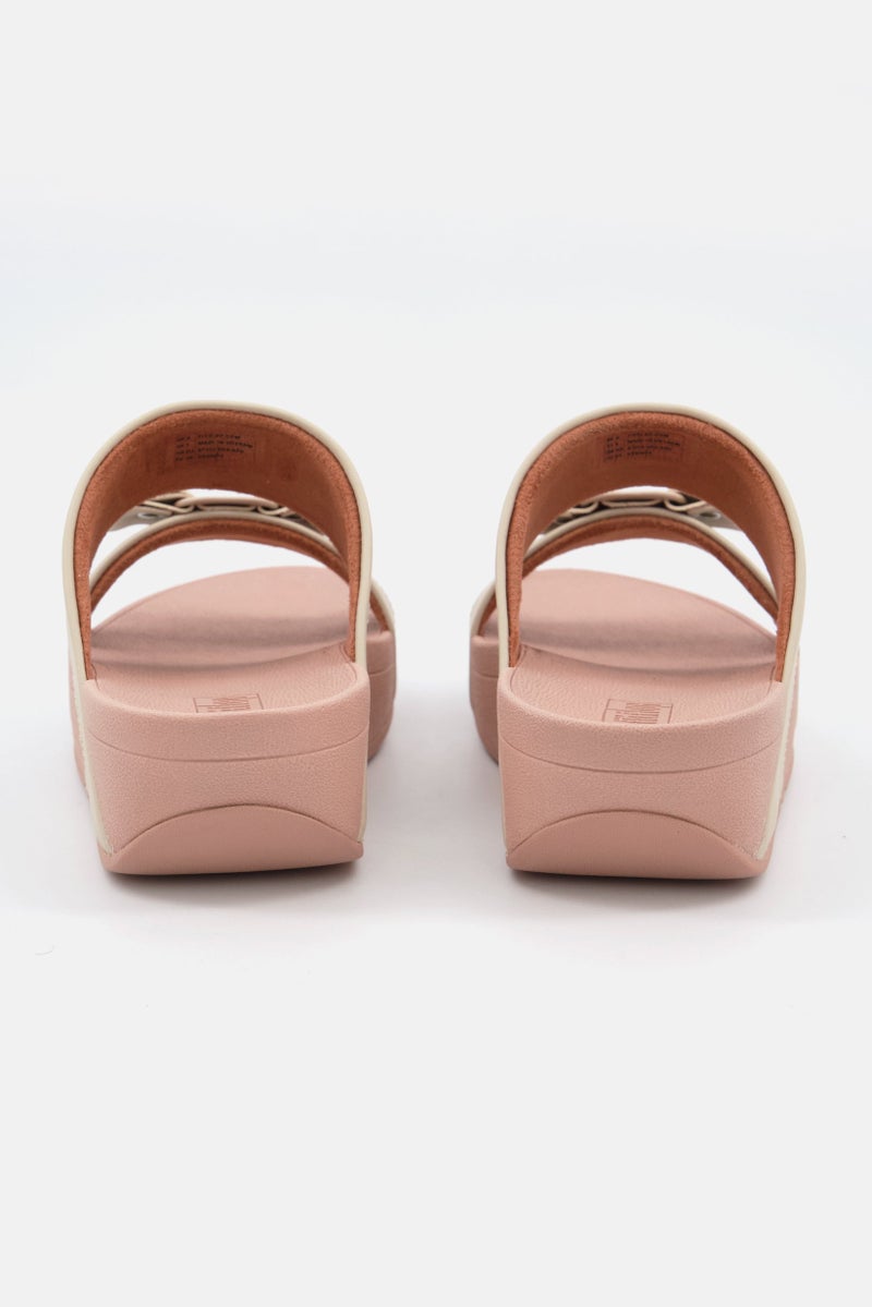 Women Rosa Bow Leather Slip On Sandals, Beige