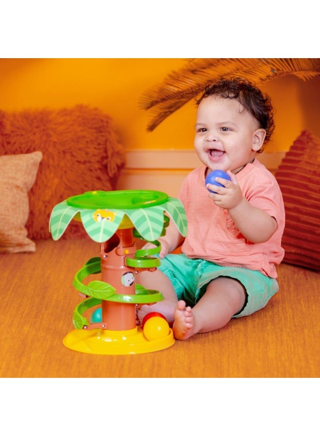 Bright Starts - Tropical Twirl Ball Play Toy, 4 Play Modes, Lights & Sounds, Adjustable Height, Ages 6 months +