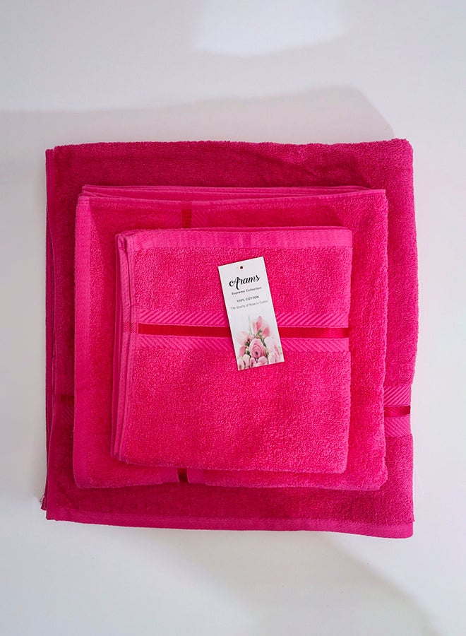 Arams Supreme 3-Piece 100% Combed Cotton 550 GSM Quick Dry Highly Absorbent Thick Soft Hotel Quality For Bath And Spa Bathroom Towel Set  1xBath Sheet (90x180 cm), 1xBath Towel (70x140 cm), 1xHand Towel (50x100 cm) Dark Pink Color