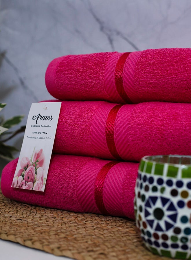 Arams Supreme 3-Piece 100% Combed Cotton 550 GSM Quick Dry Highly Absorbent Thick Soft Hotel Quality For Bath And Spa Bathroom Towel Set  1xBath Sheet (90x180 cm), 1xBath Towel (70x140 cm), 1xHand Towel (50x100 cm) Dark Pink Color