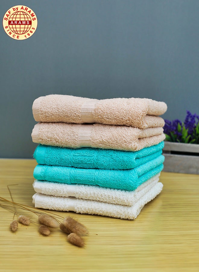 6-Piece Premium Cotton Hand Towel Set - 40x70 cm, 600 GSM, Luxuriously Absorbent, Mixed Fancy Colors