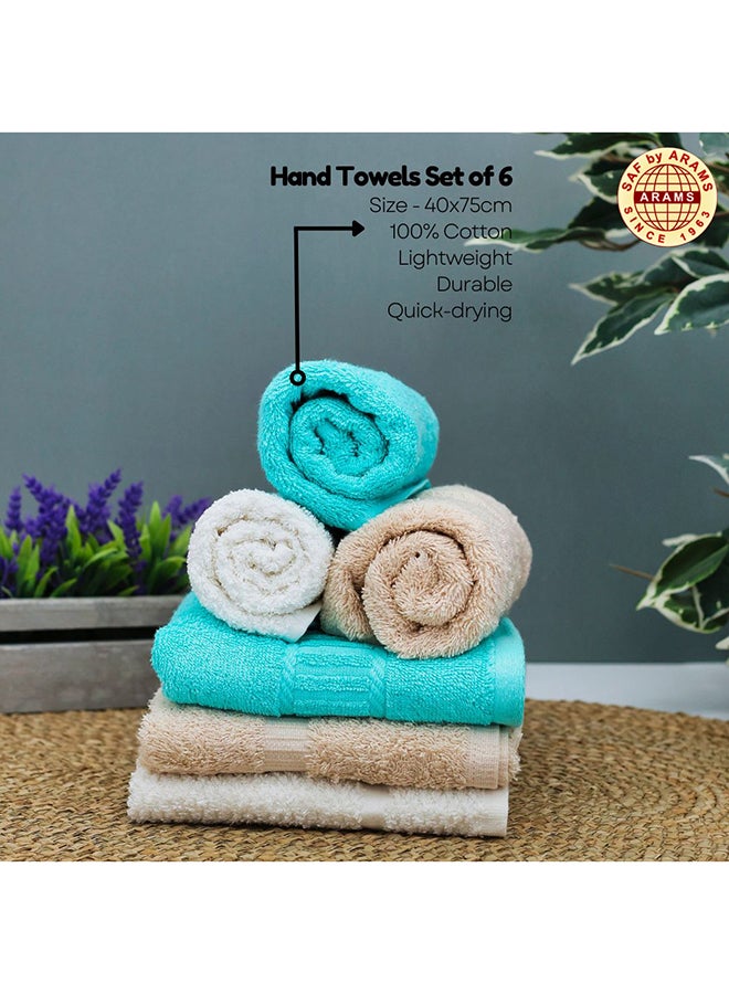 6-Piece Premium Cotton Hand Towel Set - 40x70 cm, 600 GSM, Luxuriously Absorbent, Mixed Fancy Colors