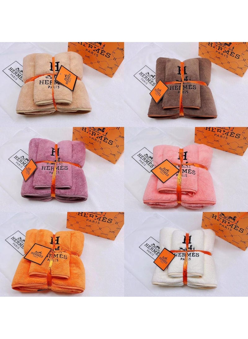 2 In 1 Towel Set Soft And Comfy Towel Set Bath Towel 70*145 Cm Face Towel 35*35 Cm  2 Set  - Orange