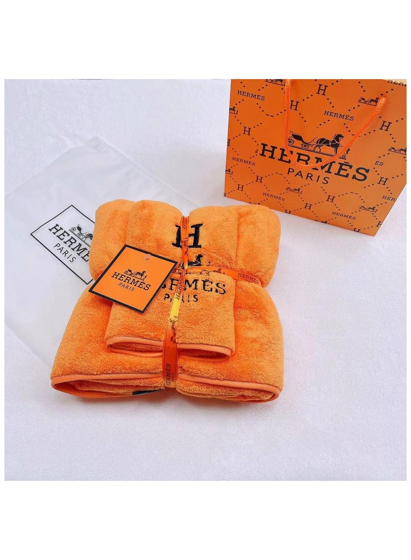 2 In 1 Towel Set Soft And Comfy Towel Set Bath Towel 70*145 Cm Face Towel 35*35 Cm  2 Set  - Orange