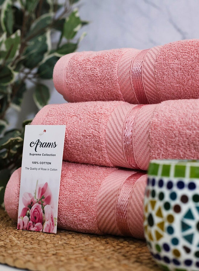 Arams Supreme 3-Piece 100% Combed Cotton 550 GSM Quick Dry Highly Absorbent Thick Soft Hotel Quality For Bath And Spa Bathroom Towel Set  1xBath Sheet (90x180 cm), 1xBath Towel (70x140 cm), 1xHand Towel (50x100 cm) Light Pink Color