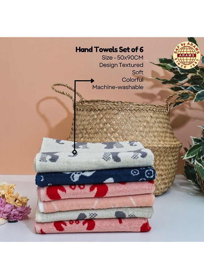 Deluxe 6-Piece Cotton Hand Towel Collection - Vibrant Assorted Colors, 550 GSM, 50x90 cm, Highly Absorbent