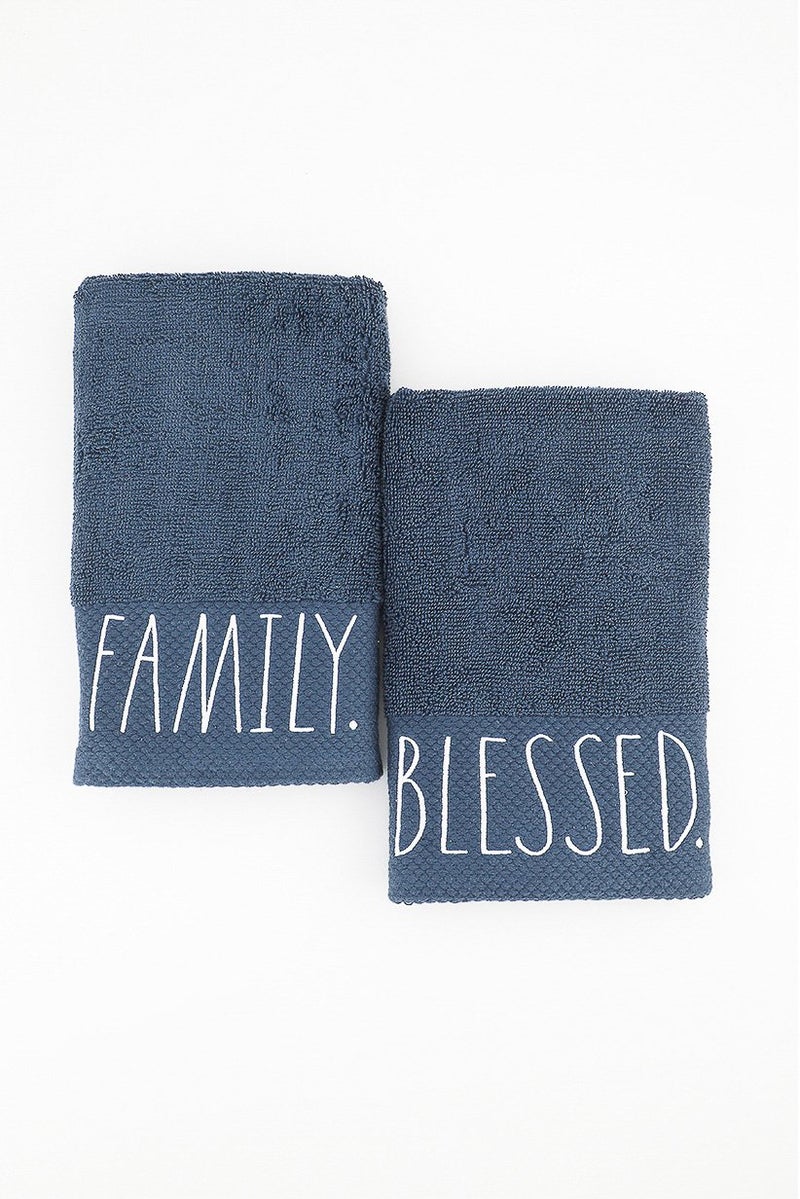 Set Of 2 Hand Towels 40.6 L x 71 W cm, Blue and White