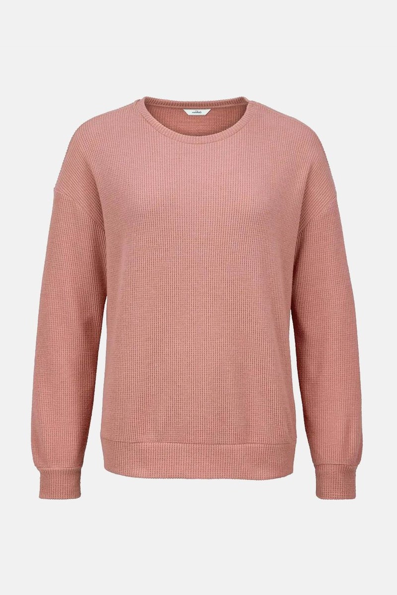 Women Crew Neck Long Sleeve Textured Sweater, Pink