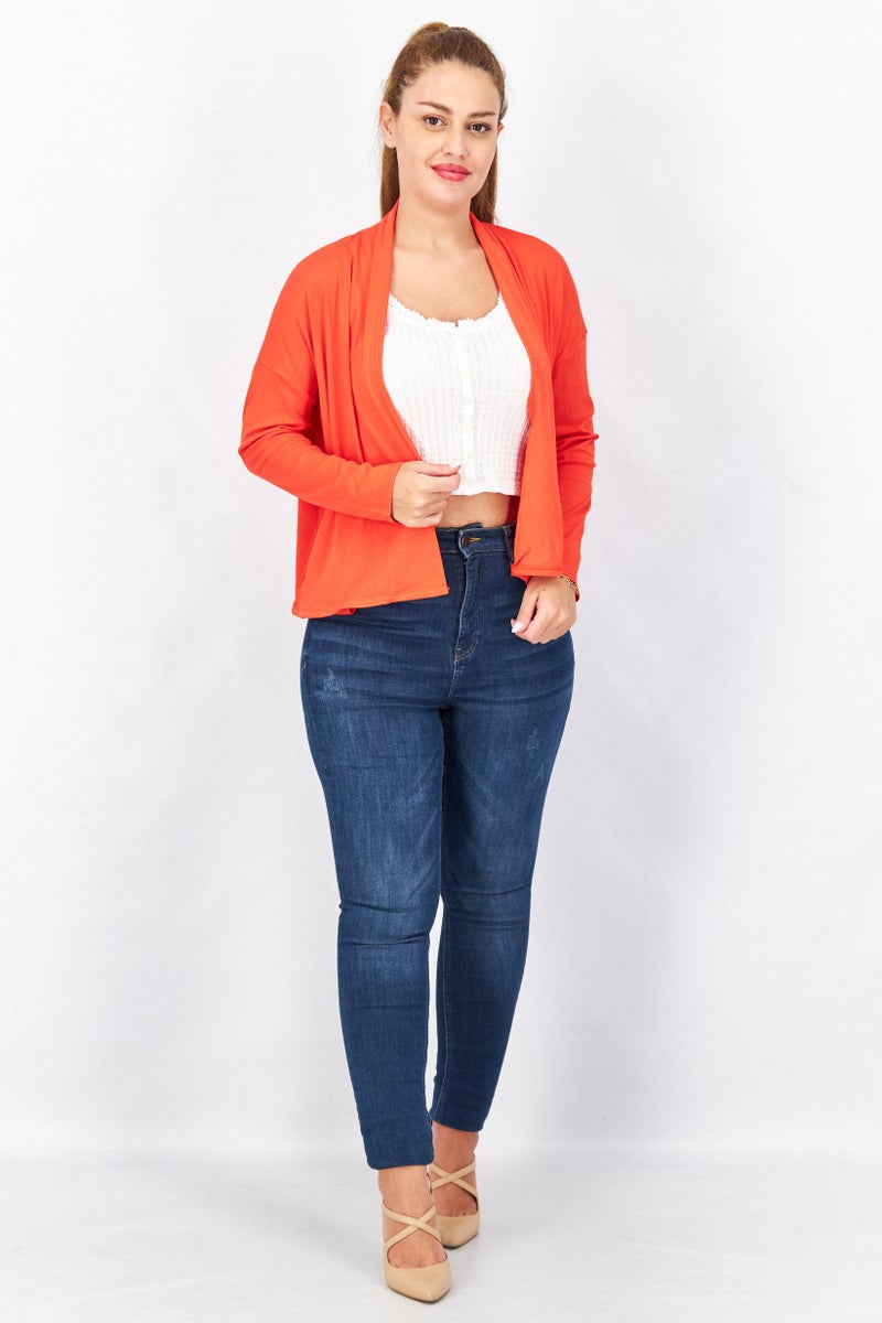 Women Split Neck Plain Cardigan, Hibiscus