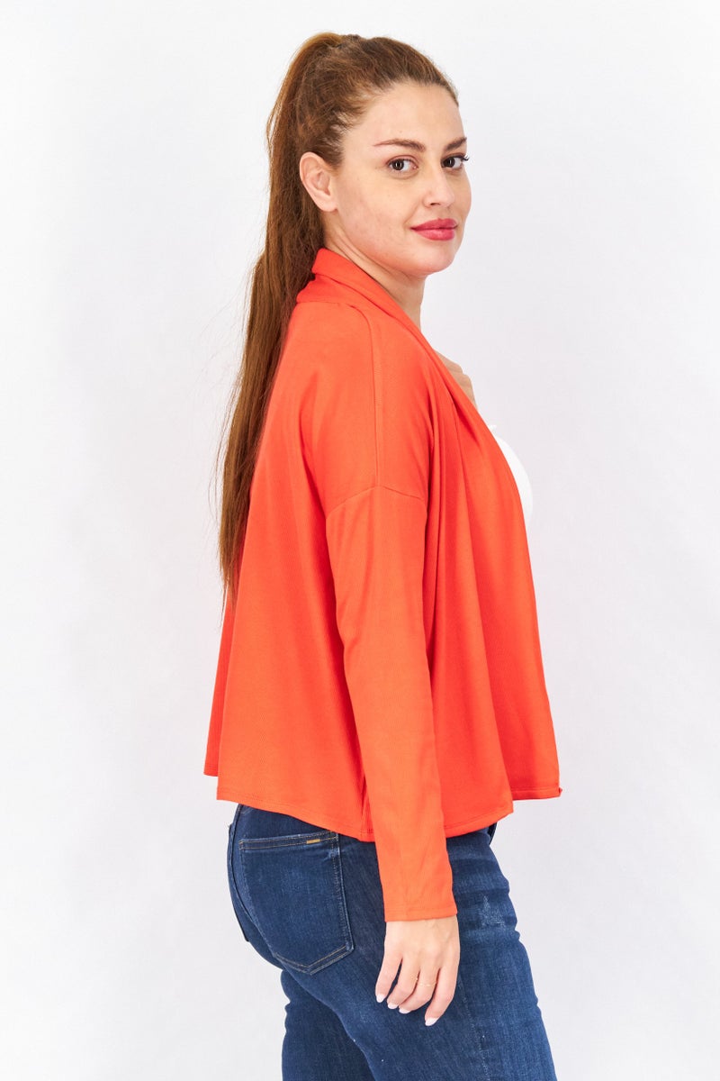 Women Split Neck Plain Cardigan, Hibiscus