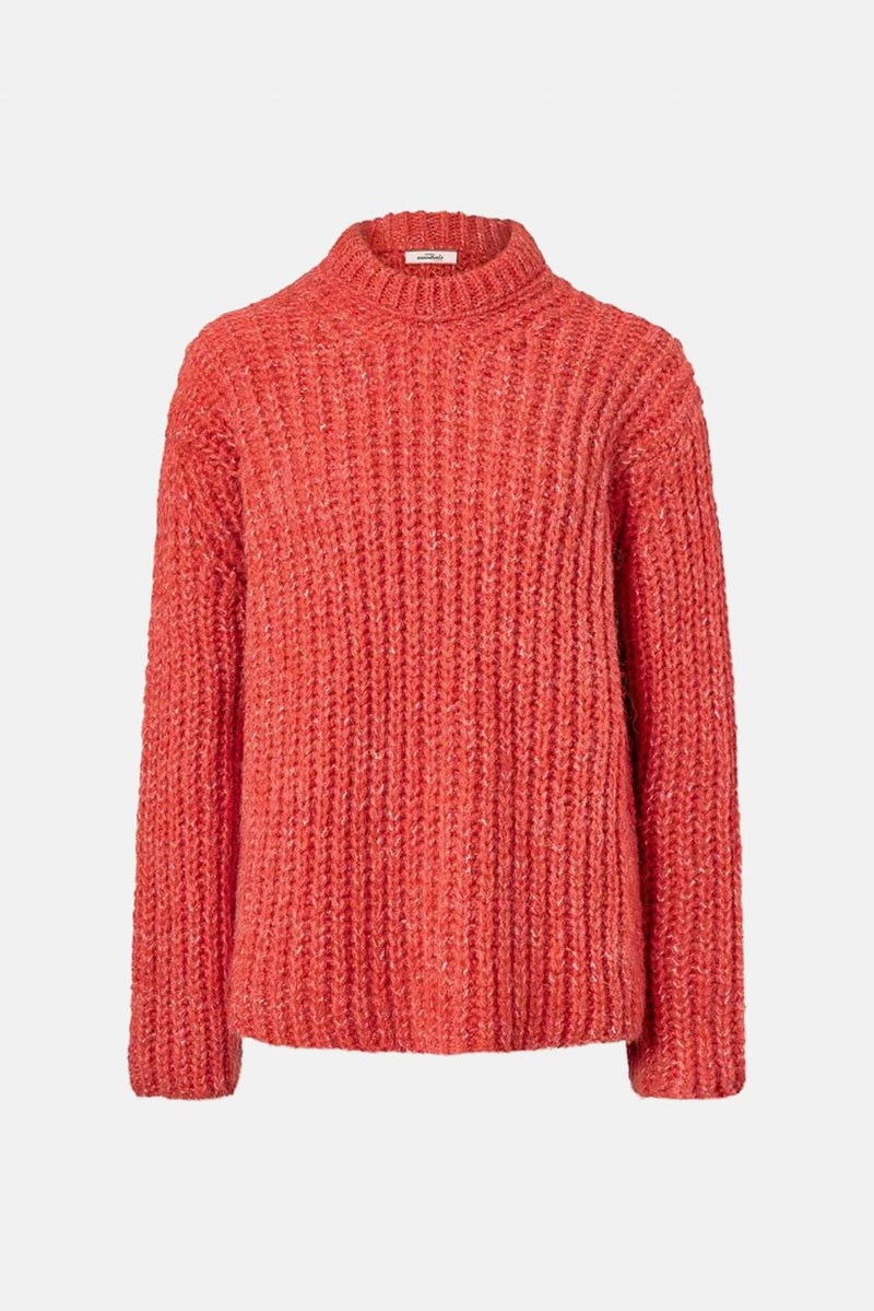 Women Crew,Neck Textured Sweater, Red